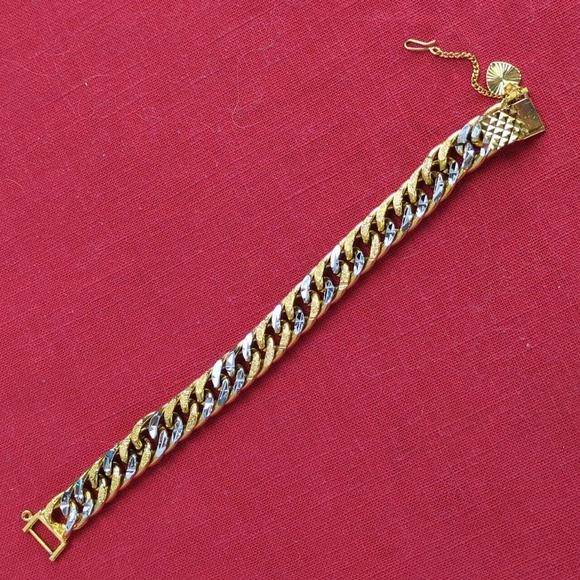 Cuban Style Bracelet Gold And Silver Tone - Picture 5 of 8
